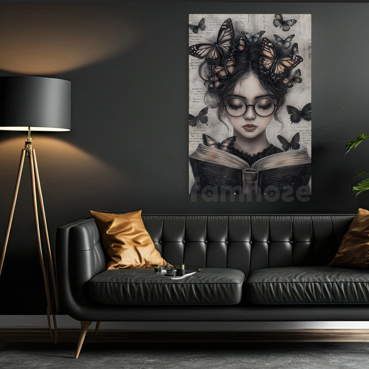 Reading Girl Canvas Painting, Dark Academia Reading Girl Wall Art Decor, Poster Gift For Book Lover