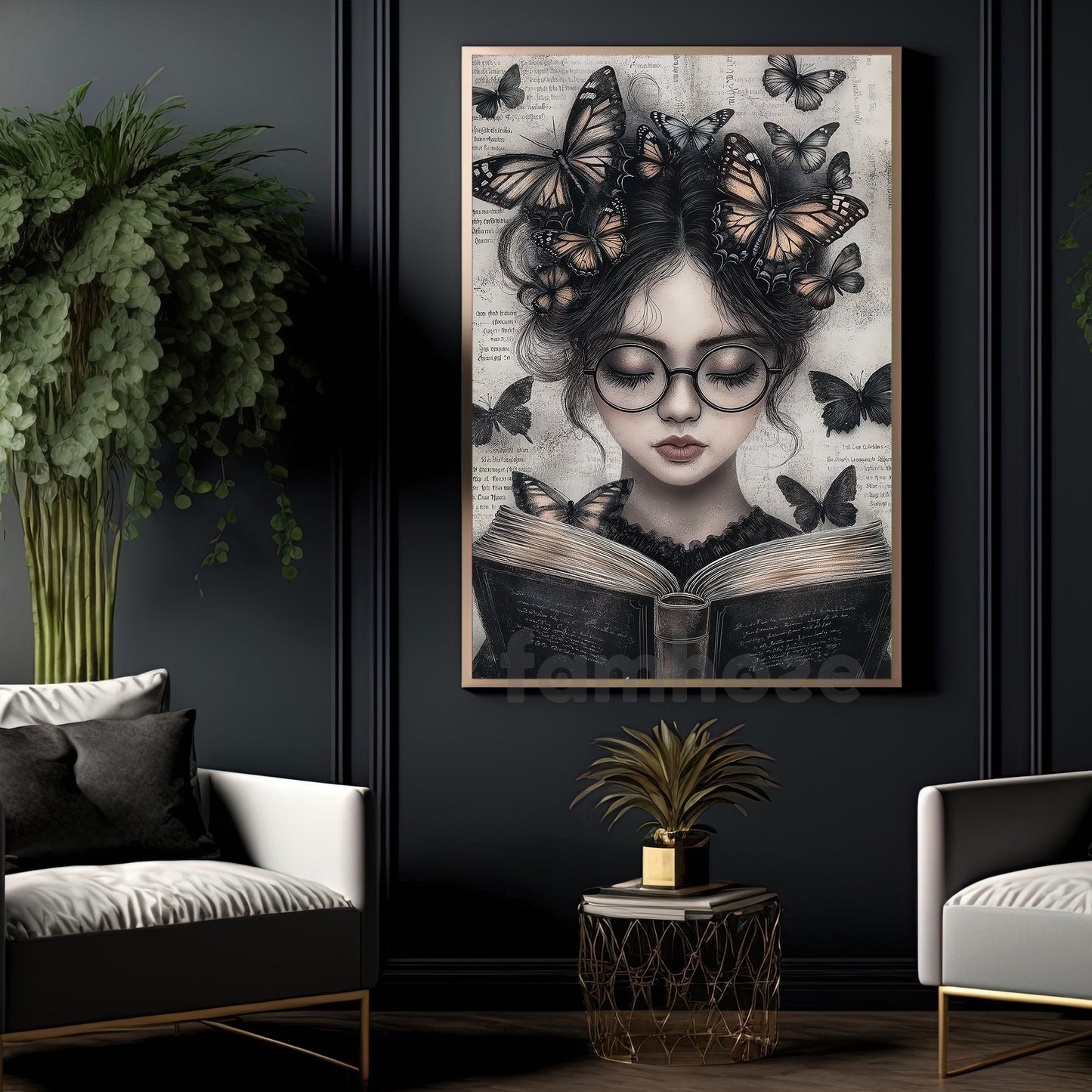 Reading Girl Canvas Painting, Dark Academia Reading Girl Wall Art Decor, Poster Gift For Book Lover