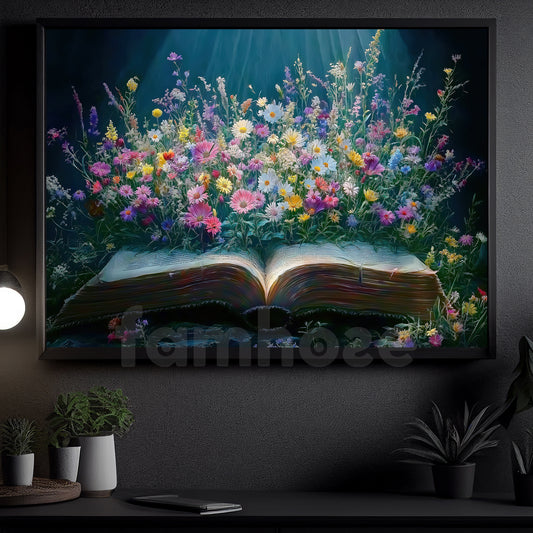 Books Canvas Painting, Where Stories Bloom Wall Art Decor, Poster Gift For Reading Lovers, Book Lovers