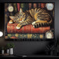 Books Canvas Painting, Sleeping Cat On Books Wall Art Decor, Poster Gift For Reading Lovers, Cat Lovers