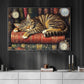 Books Canvas Painting, Sleeping Cat On Books Wall Art Decor, Poster Gift For Reading Lovers, Cat Lovers
