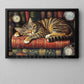 Books Canvas Painting, Sleeping Cat On Books Wall Art Decor, Poster Gift For Reading Lovers, Cat Lovers