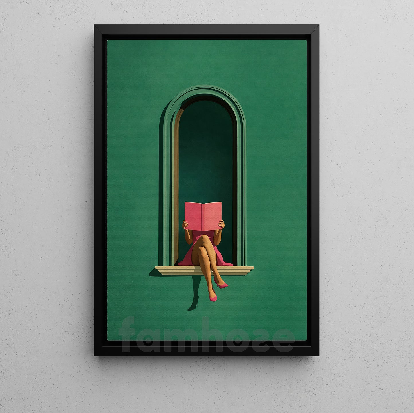 Minimalist Reading Woman Canvas Painting, Modern Green Arch Book Lover Wall Art Decor, Poster Gift For Book Lover
