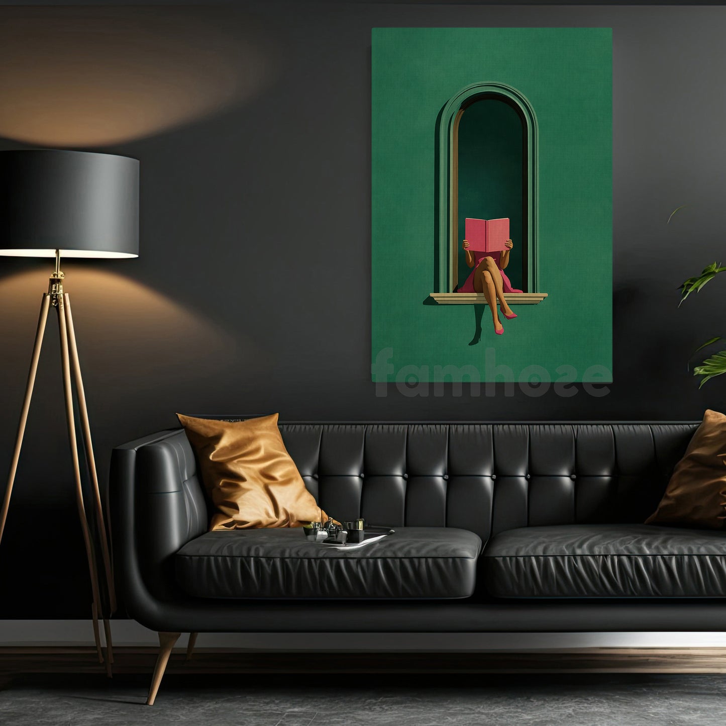 Minimalist Reading Woman Canvas Painting, Modern Green Arch Book Lover Wall Art Decor, Poster Gift For Book Lover
