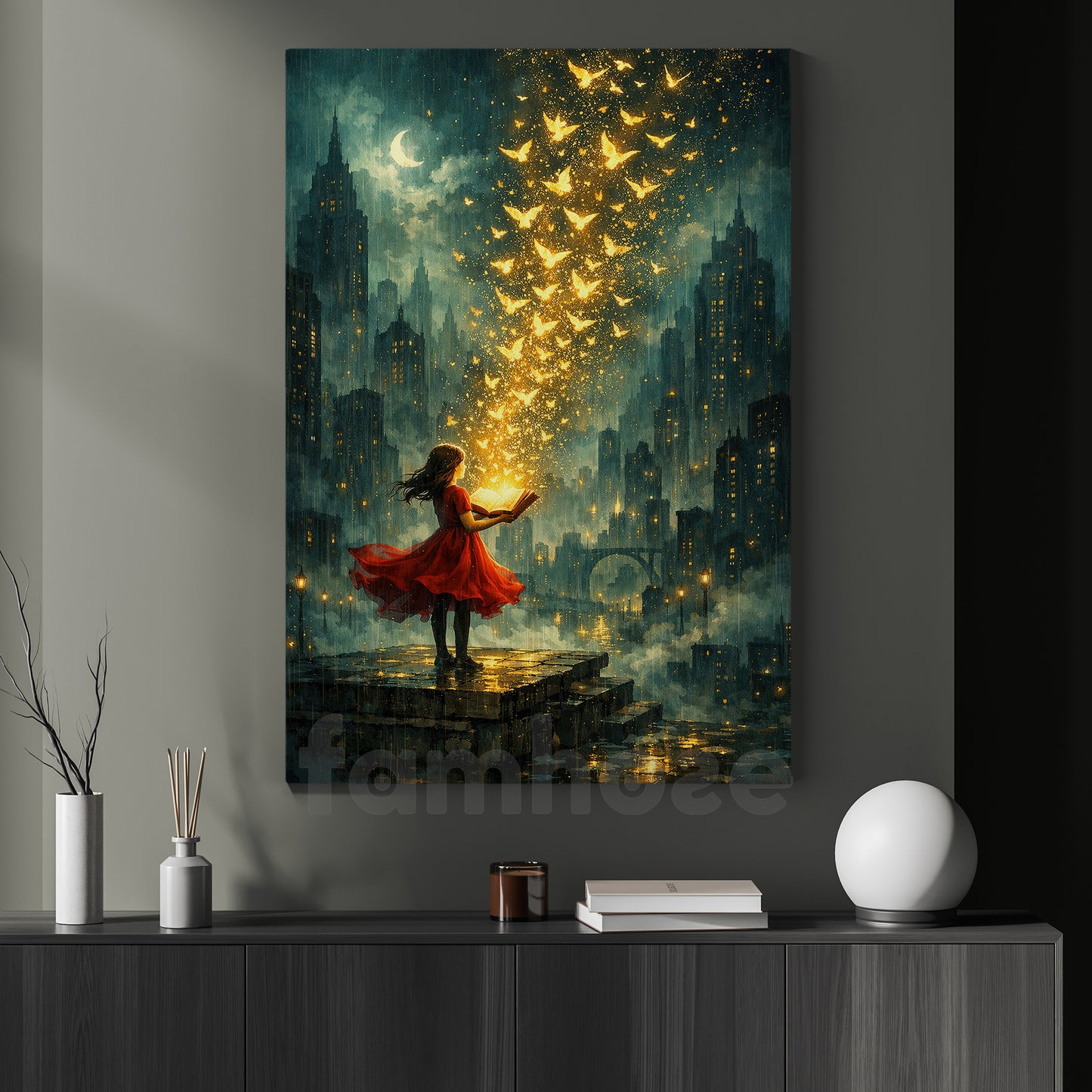 Magic Book Canvas Painting, Magical Girl With Glowing Wall Art Decor, Poster Gift For Reading Lover