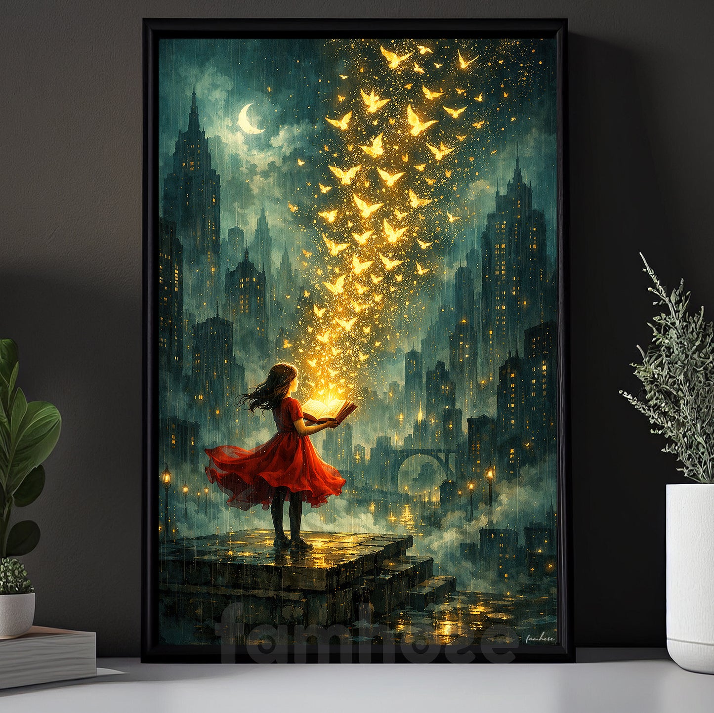 Magic Book Canvas Painting, Magical Girl With Glowing Wall Art Decor, Poster Gift For Reading Lover