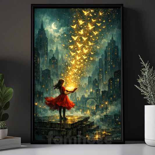 Magic Book Canvas Painting, Magical Girl With Glowing Wall Art Decor, Poster Gift For Reading Lover