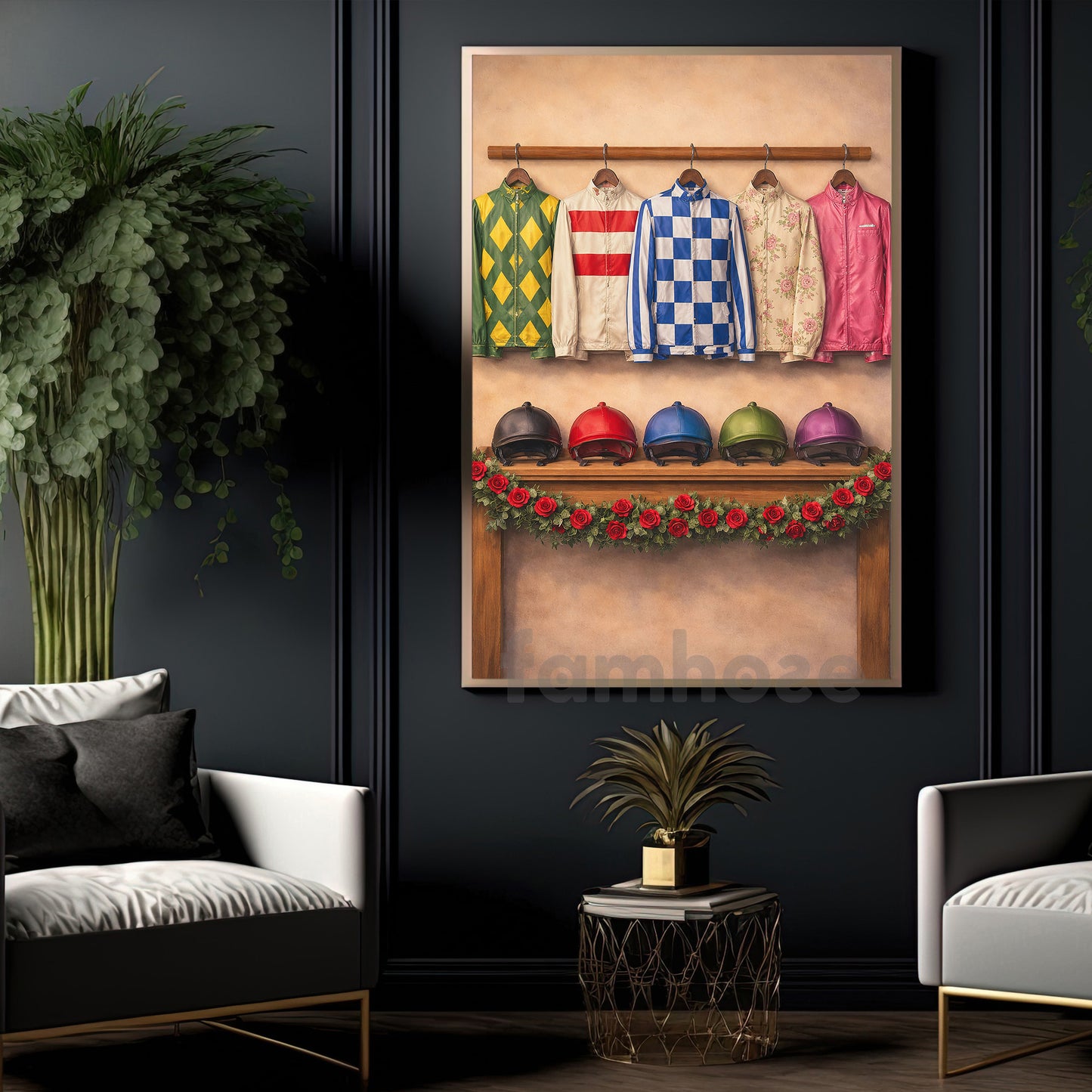 Kentucky Derby Day Canvas Painting, Jockey Silks and Helmets Wall Art Decor, Poster Gift For Horse Racing Lover