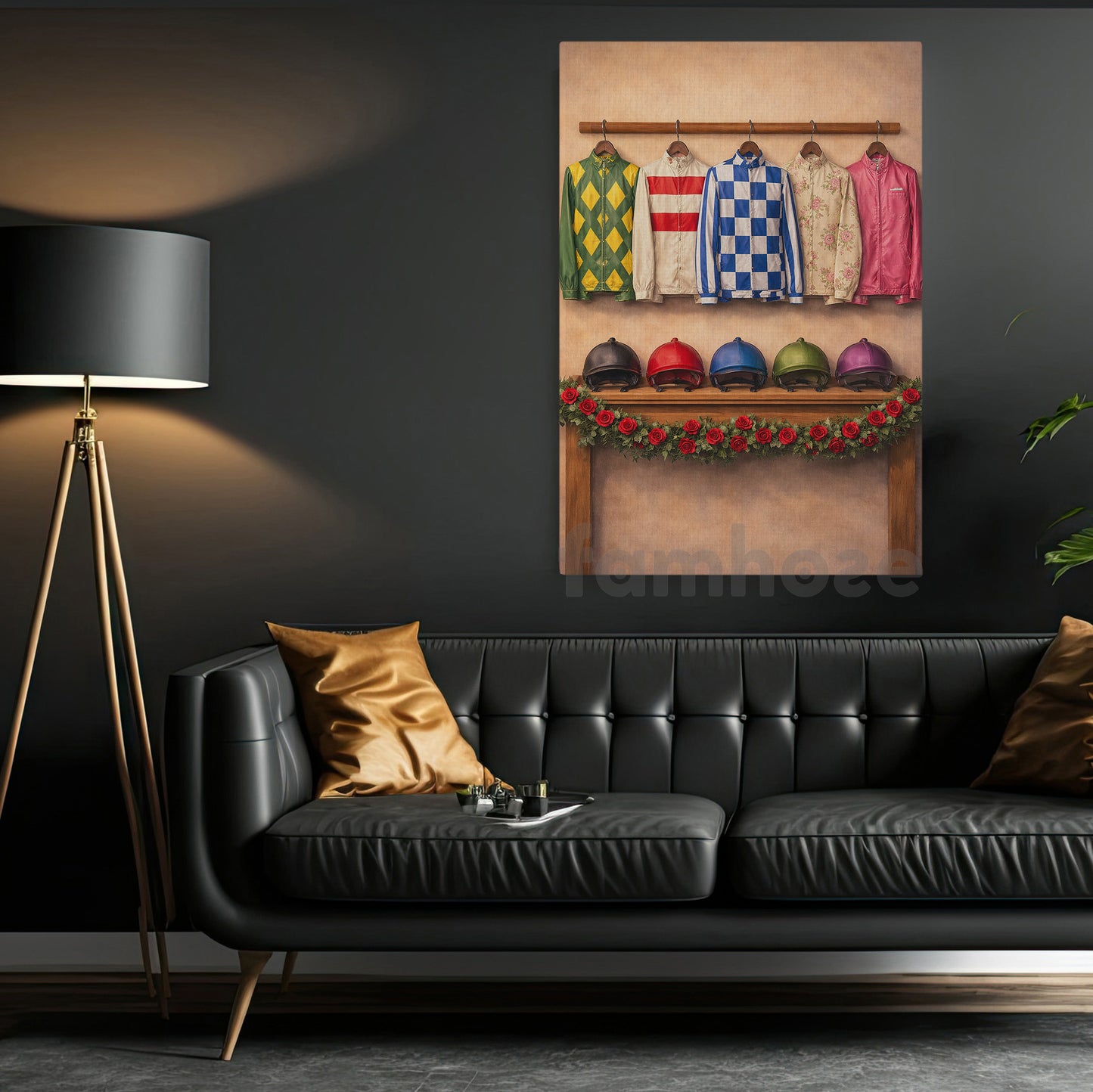 Kentucky Derby Day Canvas Painting, Jockey Silks and Helmets Wall Art Decor, Poster Gift For Horse Racing Lover