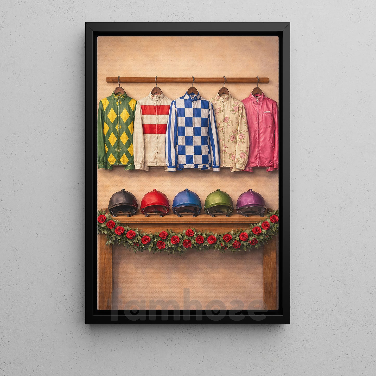 Kentucky Derby Day Canvas Painting, Jockey Silks and Helmets Wall Art Decor, Poster Gift For Horse Racing Lover