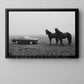 Black And White Horse Canvas Painting, Horse And Classic Car Wall Art Decor, Poster Gift For Horse Lover