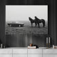 Black And White Horse Canvas Painting, Horse And Classic Car Wall Art Decor, Poster Gift For Horse Lover
