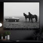 Black And White Horse Canvas Painting, Horse And Classic Car Wall Art Decor, Poster Gift For Horse Lover