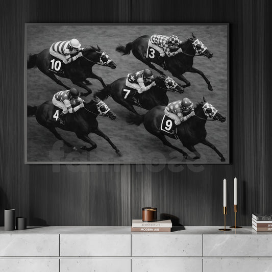 Kentucky Derby Day Canvas Painting, Black And White Horse Racing Wall Art Decor, Poster Gift For Horse Racing Lover