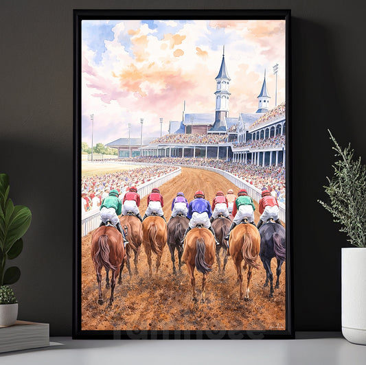 Horse Racing Canvas Painting, Horse Racing Track Wall Art Decor, Poster Gift For Horse Racing Lovers, Fan Of Kentucky Derby