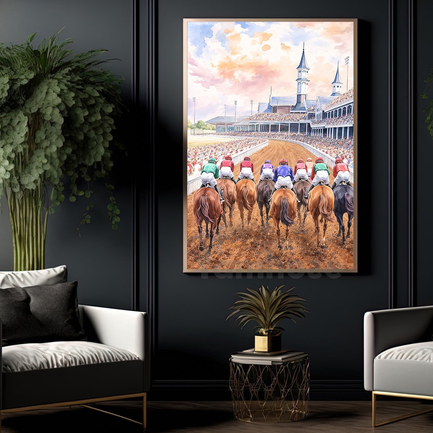 Horse Racing Canvas Painting, Horse Racing Track Wall Art Decor, Poster Gift For Horse Racing Lovers, Fan Of Kentucky Derby