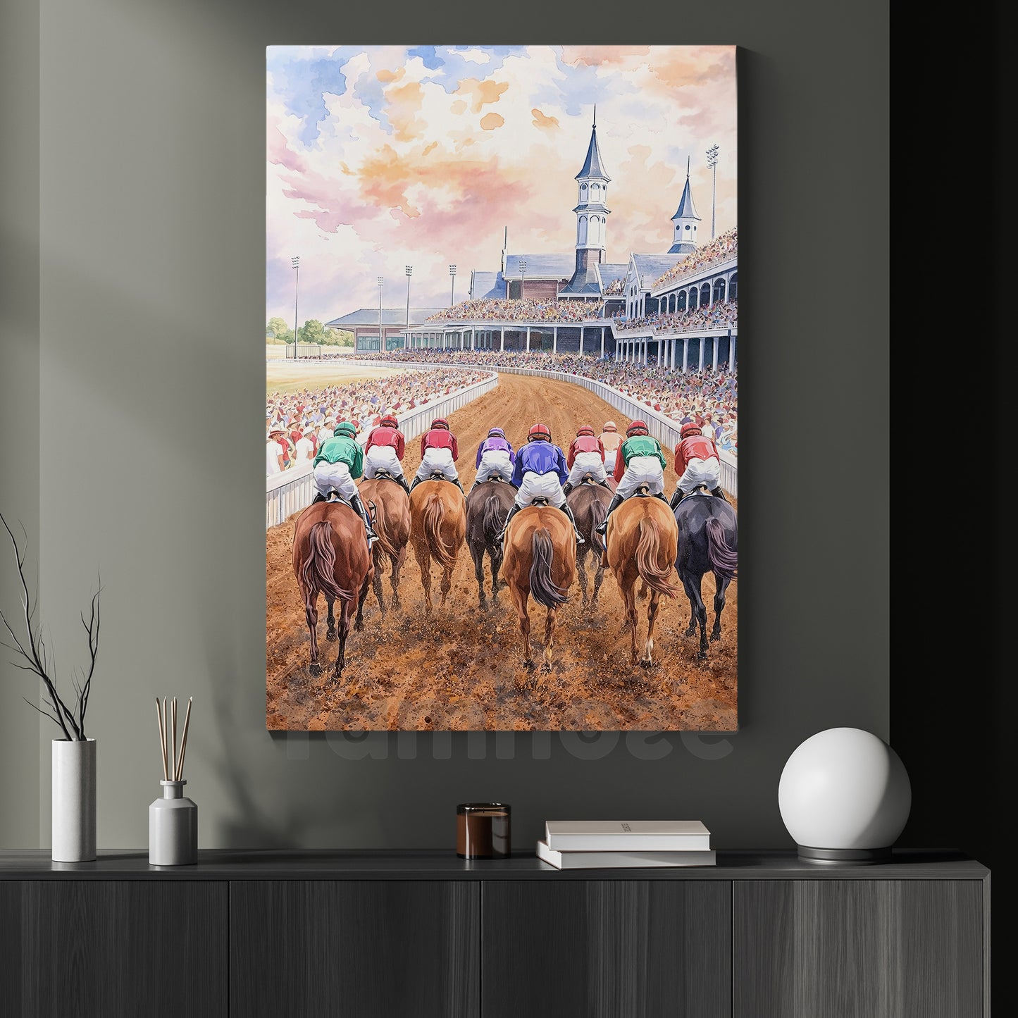 Horse Racing Canvas Painting, Horse Racing Track Wall Art Decor, Poster Gift For Horse Racing Lovers, Fan Of Kentucky Derby