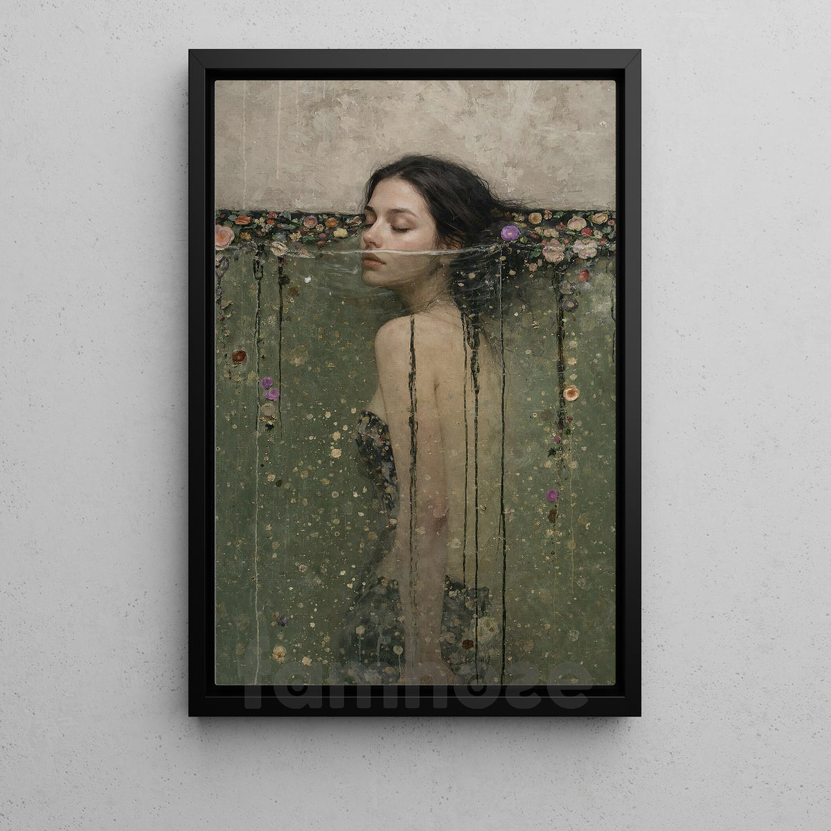 Woman In Water Canvas Painting, Between Water And Flowers Wall Art Decor, Poster Gift For Moody Feminine Bedroom