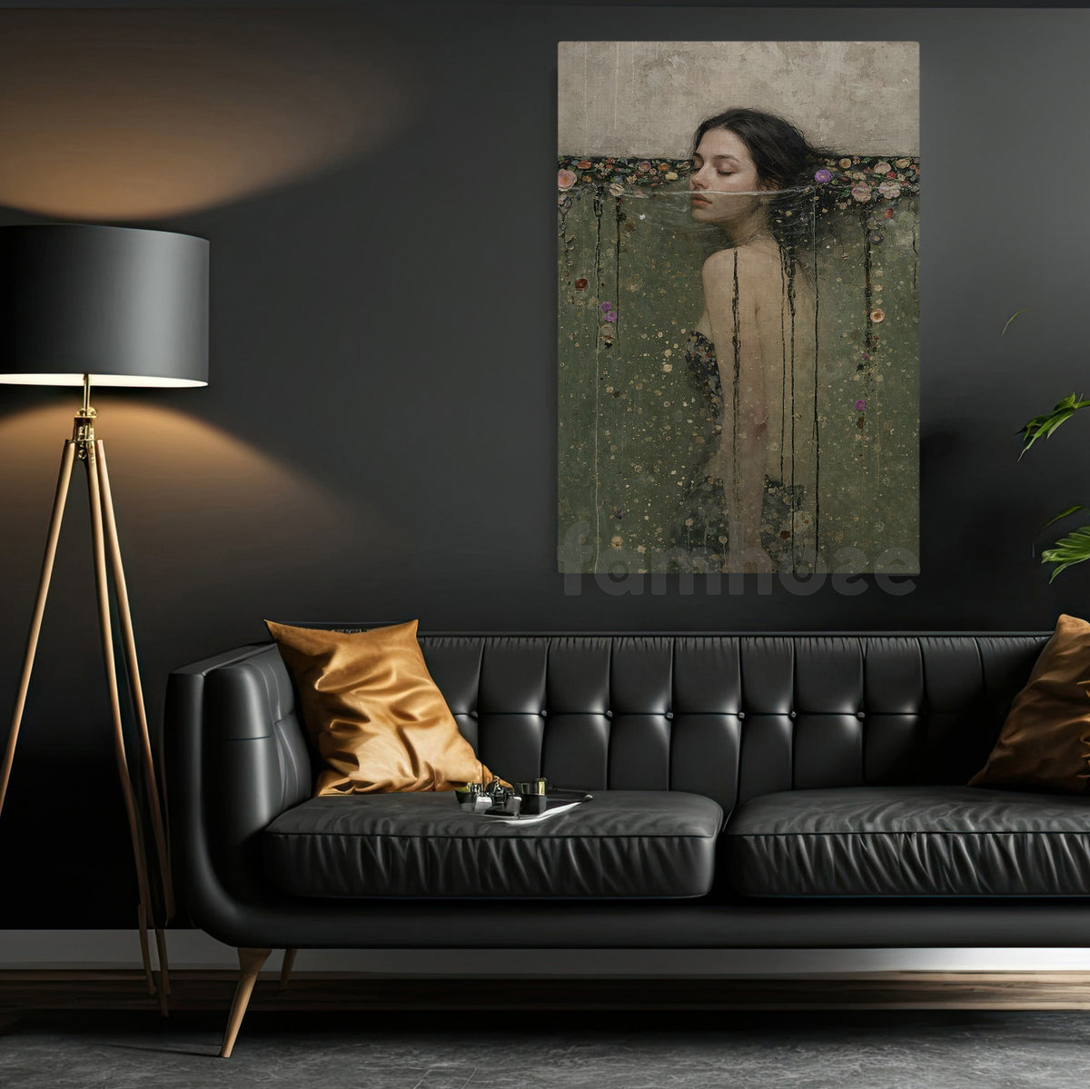 Woman In Water Canvas Painting, Between Water And Flowers Wall Art Decor, Poster Gift For Moody Feminine Bedroom