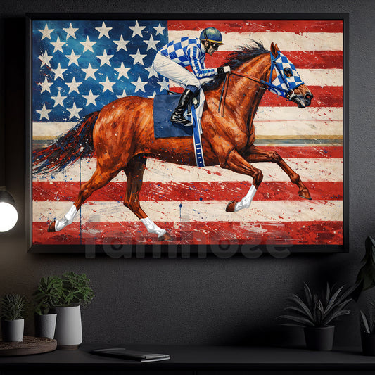 Secretariat Canvas Painting, The Patriot's Gallop With Secretariat, Jockey Wall Art Decor, Poster Gift For Horse Racing Lovers