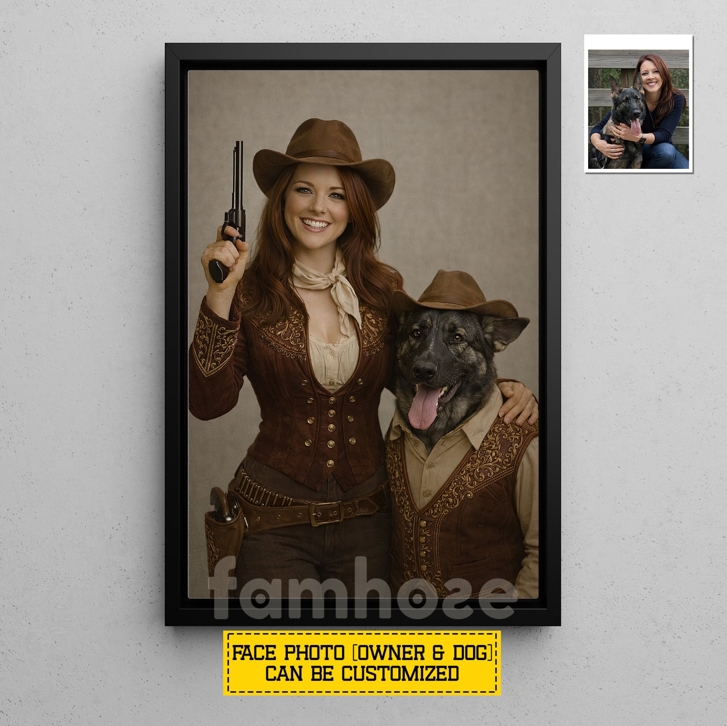 Personalized Cowgirl & Dog Canvas Painting, Western Style Pet Portrait Wall Art Decor, Poster Gift For Cowgirl, Dog Lovers