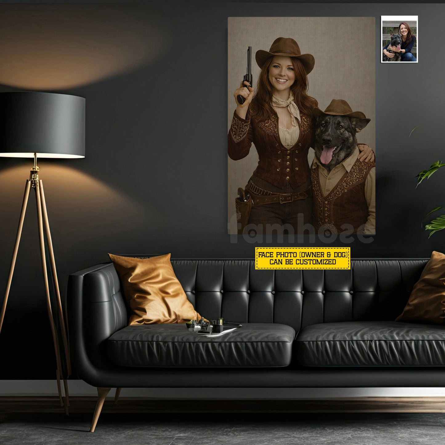 Personalized Cowgirl & Dog Canvas Painting, Western Style Pet Portrait Wall Art Decor, Poster Gift For Cowgirl, Dog Lovers