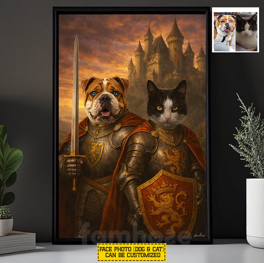 Personalized Victorian Dog & Cat Canvas Painting, Custom Medieval Pet Portrait Wall Art Decor, Poster Gift For Dog Lover, Cat Lovers