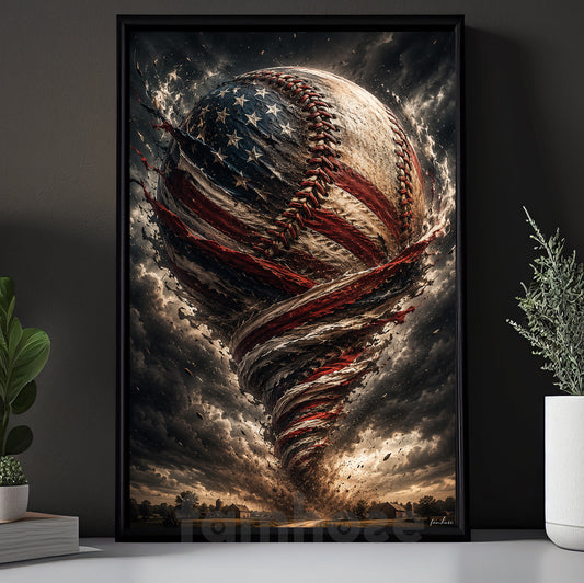 July 4th Baseball Canvas Painting, Baseball Tornado Of Freedom Sport Wall Art Decor, Poster Independence Day Gift For Baseball Lover