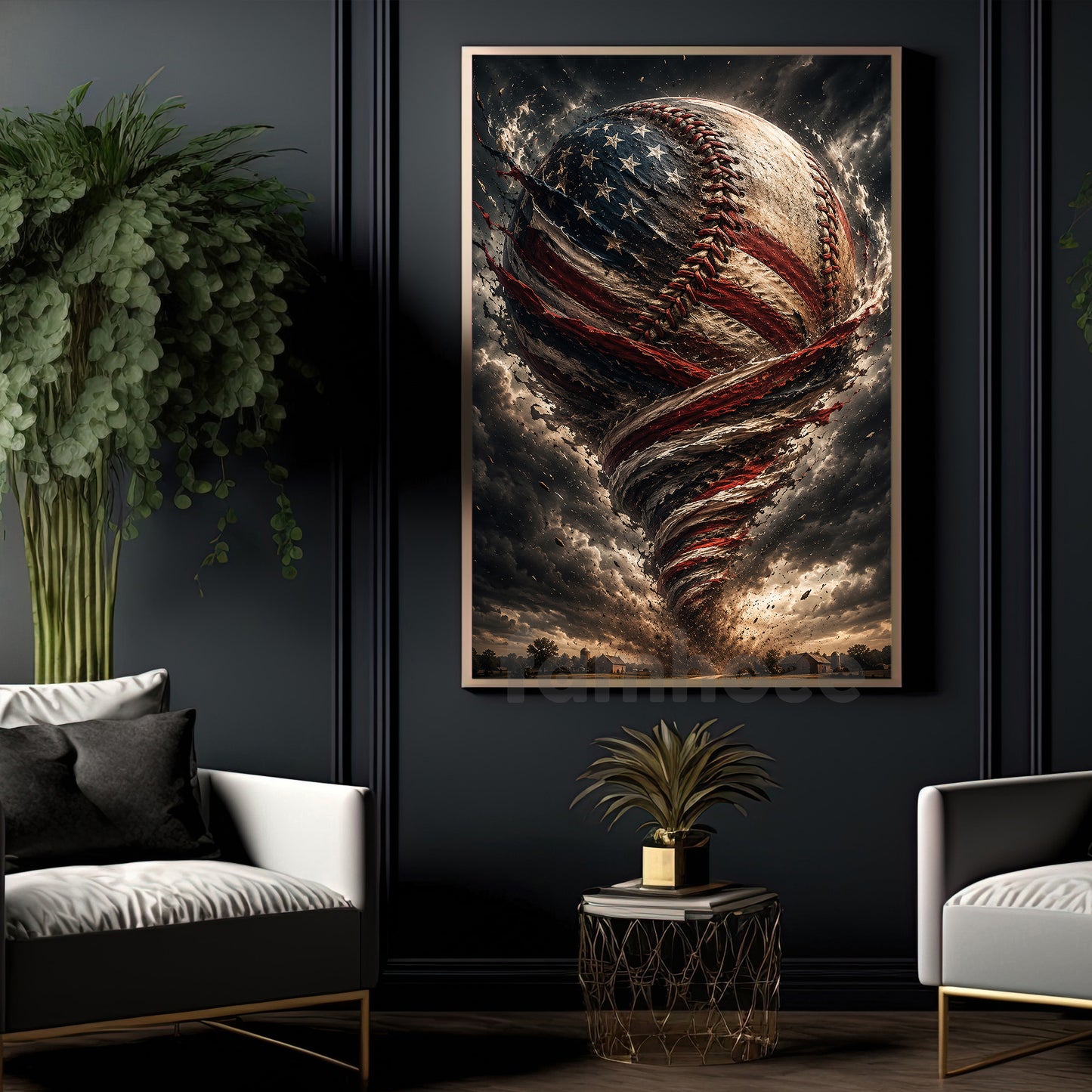 July 4th Baseball Canvas Painting, Baseball Tornado Of Freedom Sport Wall Art Decor, Poster Independence Day Gift For Baseball Lover