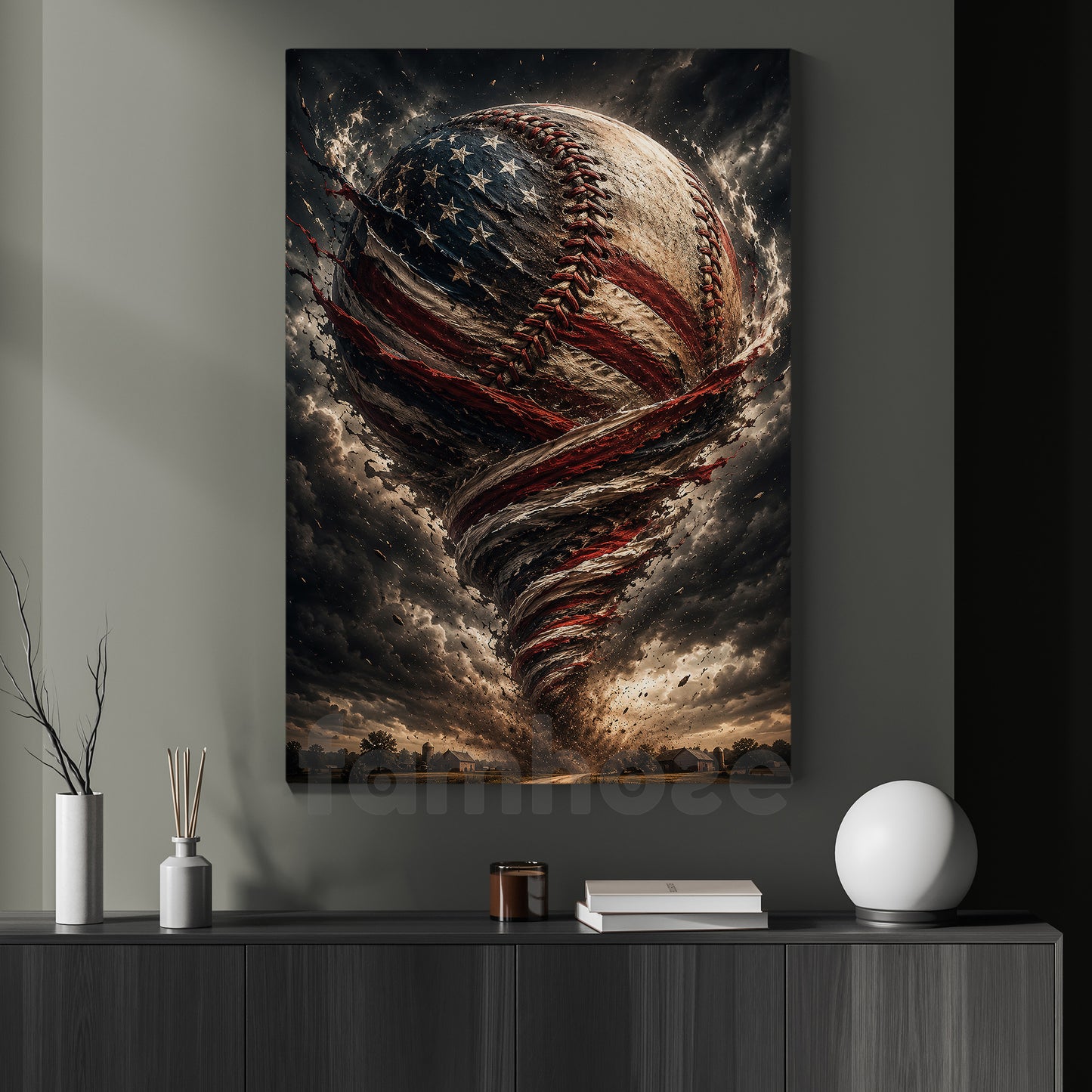 July 4th Baseball Canvas Painting, Baseball Tornado Of Freedom Sport Wall Art Decor, Poster Independence Day Gift For Baseball Lover