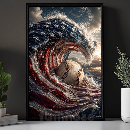 July 4th Baseball Canvas Painting, American Flag Baseball Wave Sport Wall Art Decor, Poster Independence Day Gift For Baseball Lover