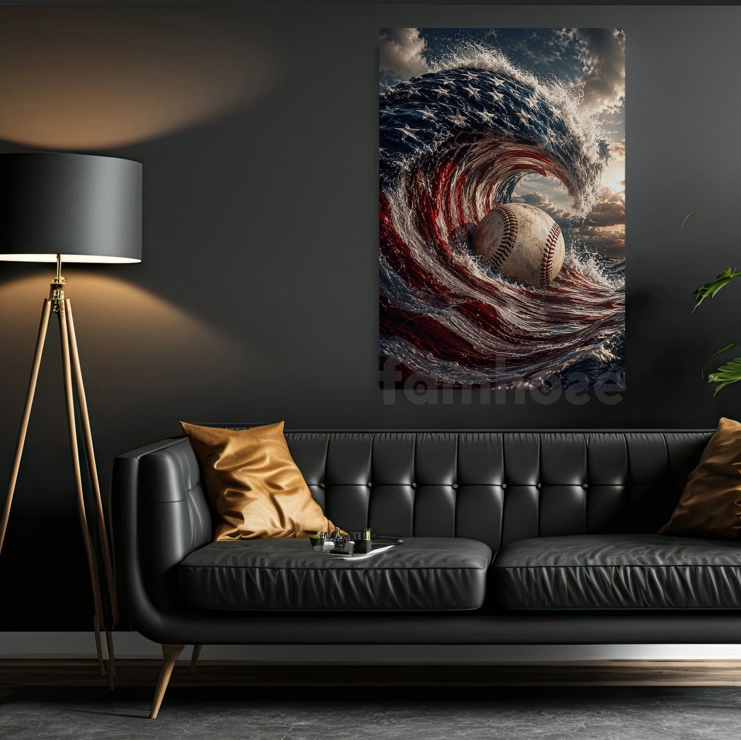 July 4th Baseball Canvas Painting, American Flag Baseball Wave Sport Wall Art Decor, Poster Independence Day Gift For Baseball Lover