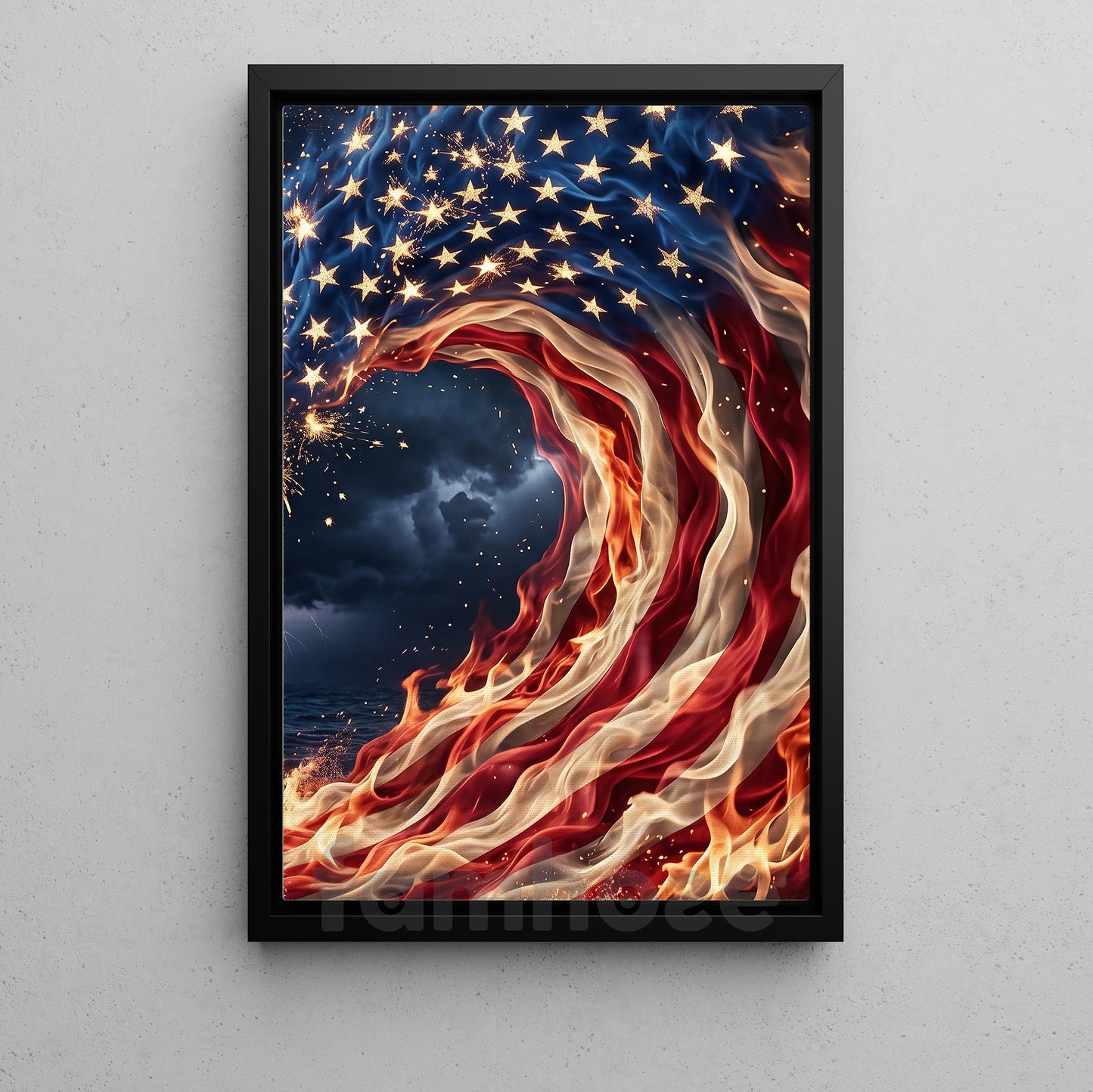 July 4th Canvas Painting, Freedom Fire Wave Wall Art Decor, Poster Independence Day Gift For American Patriot