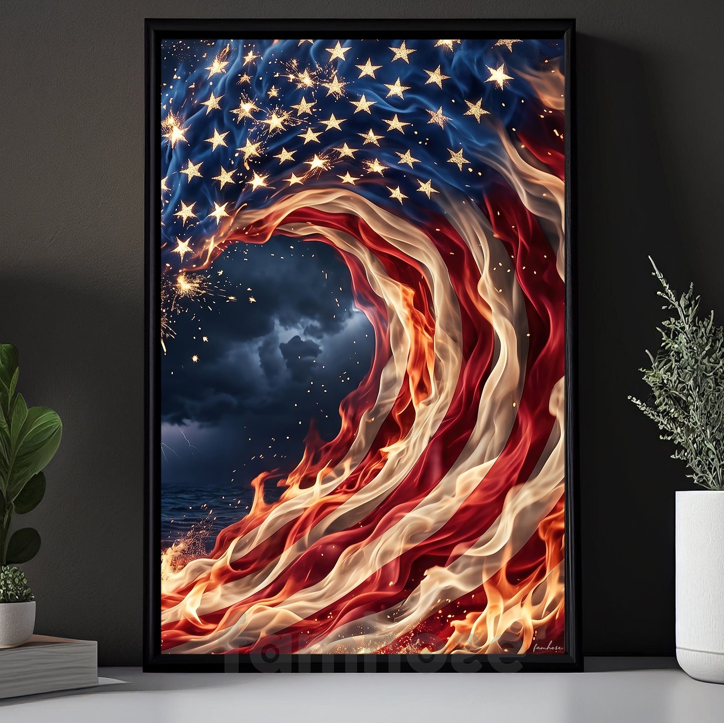 July 4th Canvas Painting, Freedom Fire Wave Wall Art Decor, Poster Independence Day Gift For American Patriot