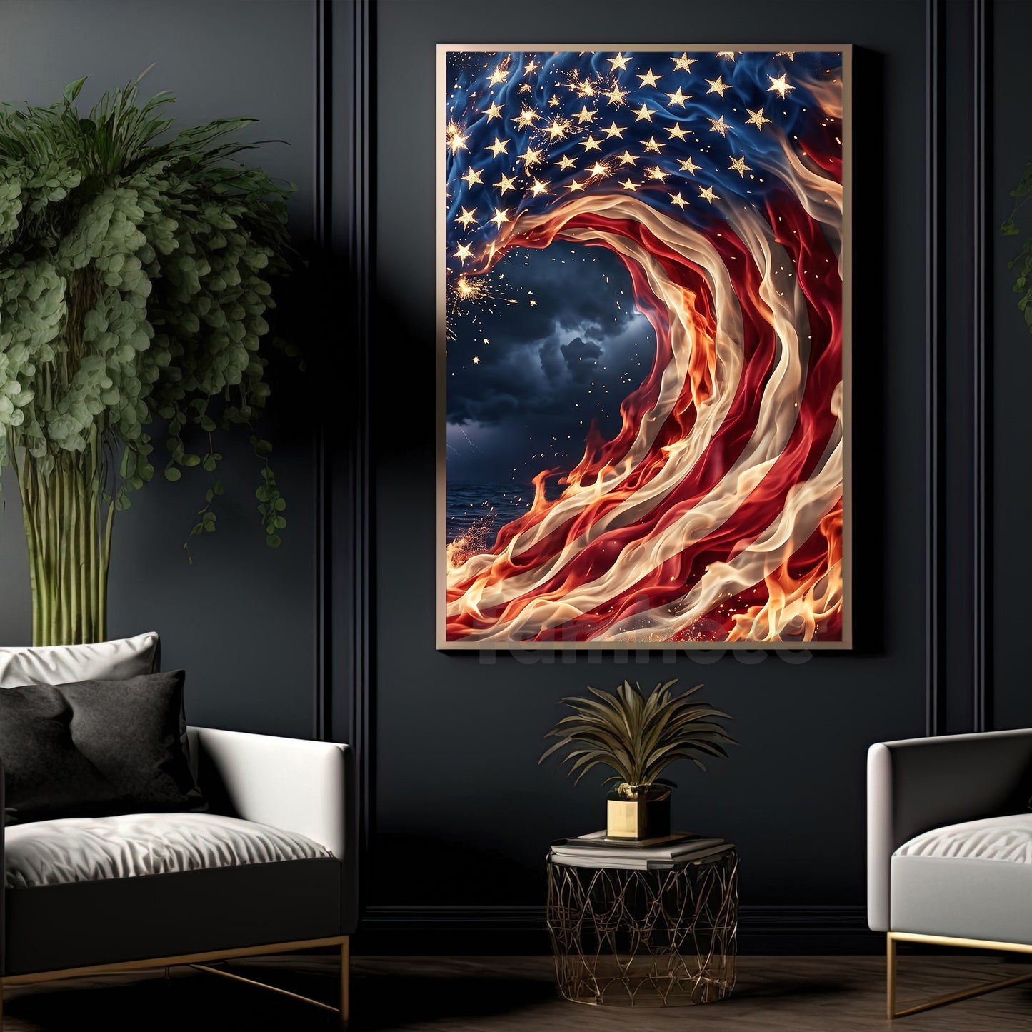 July 4th Canvas Painting, Freedom Fire Wave Wall Art Decor, Poster Independence Day Gift For American Patriot