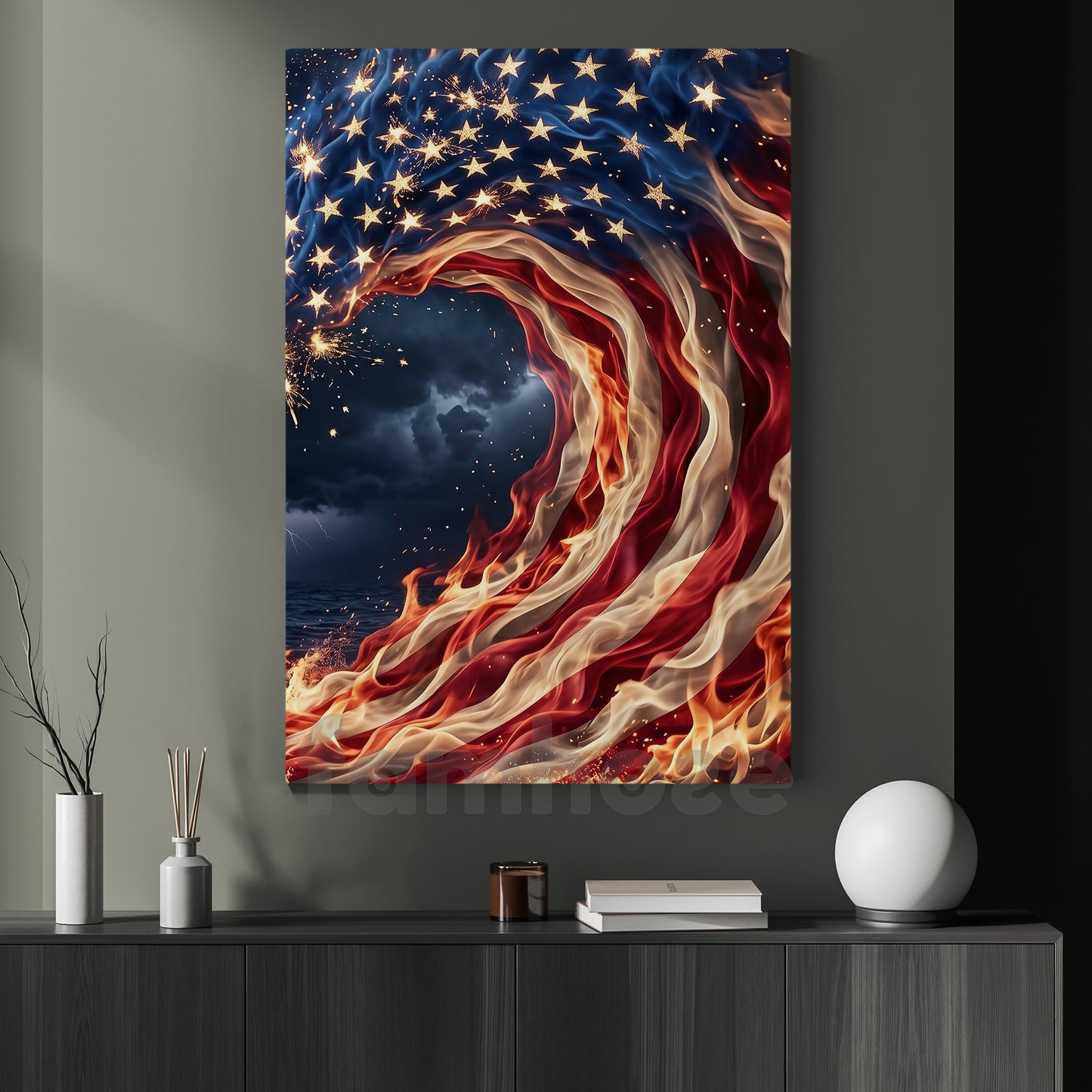 July 4th Canvas Painting, Freedom Fire Wave Wall Art Decor, Poster Independence Day Gift For American Patriot