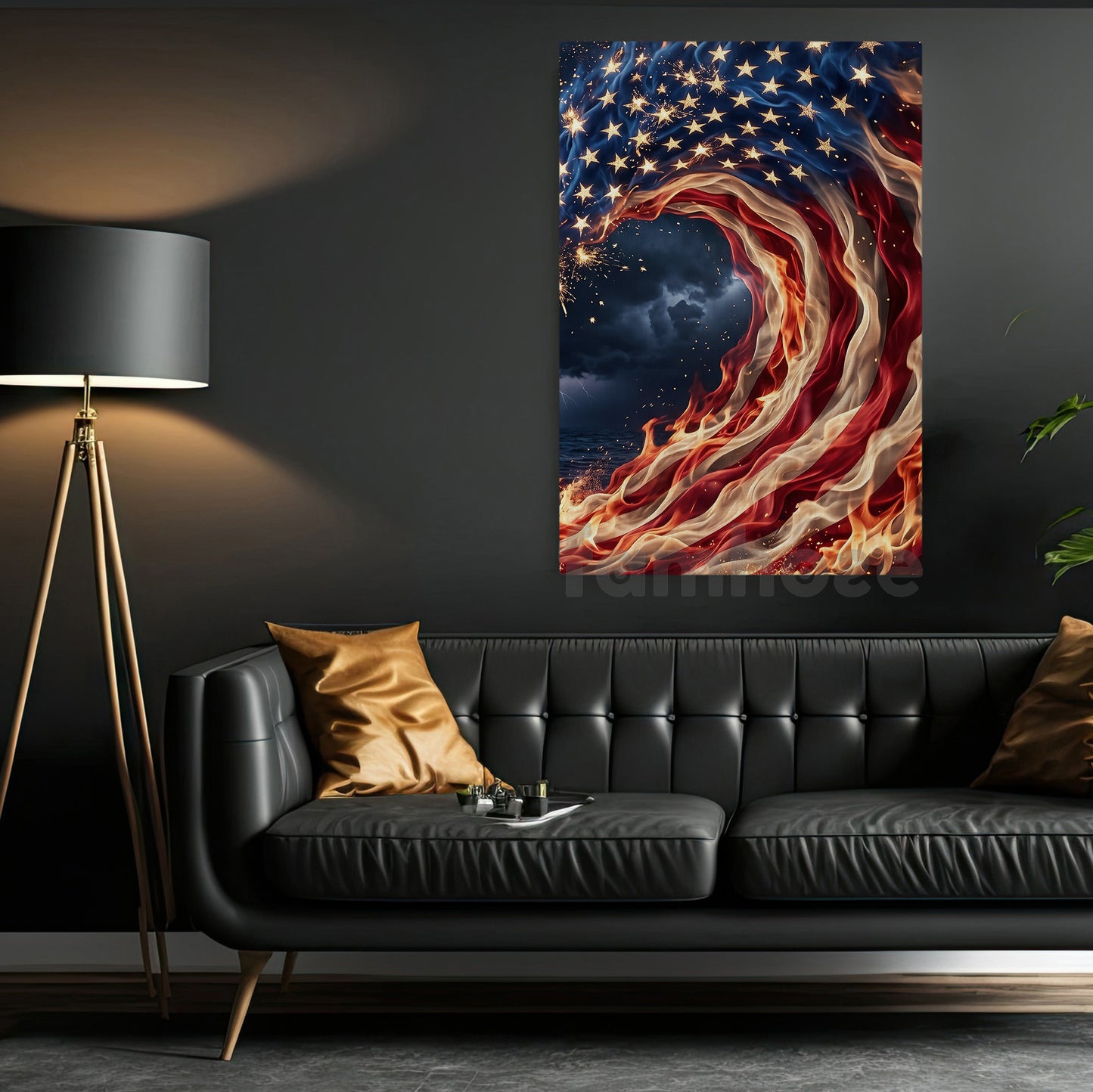 July 4th Canvas Painting, Freedom Fire Wave Wall Art Decor, Poster Independence Day Gift For American Patriot
