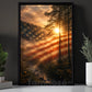 July 4th Canvas Painting, American Flag Forest Sunrise Wall Art Decor, Poster Independence Day Gift For American Lover