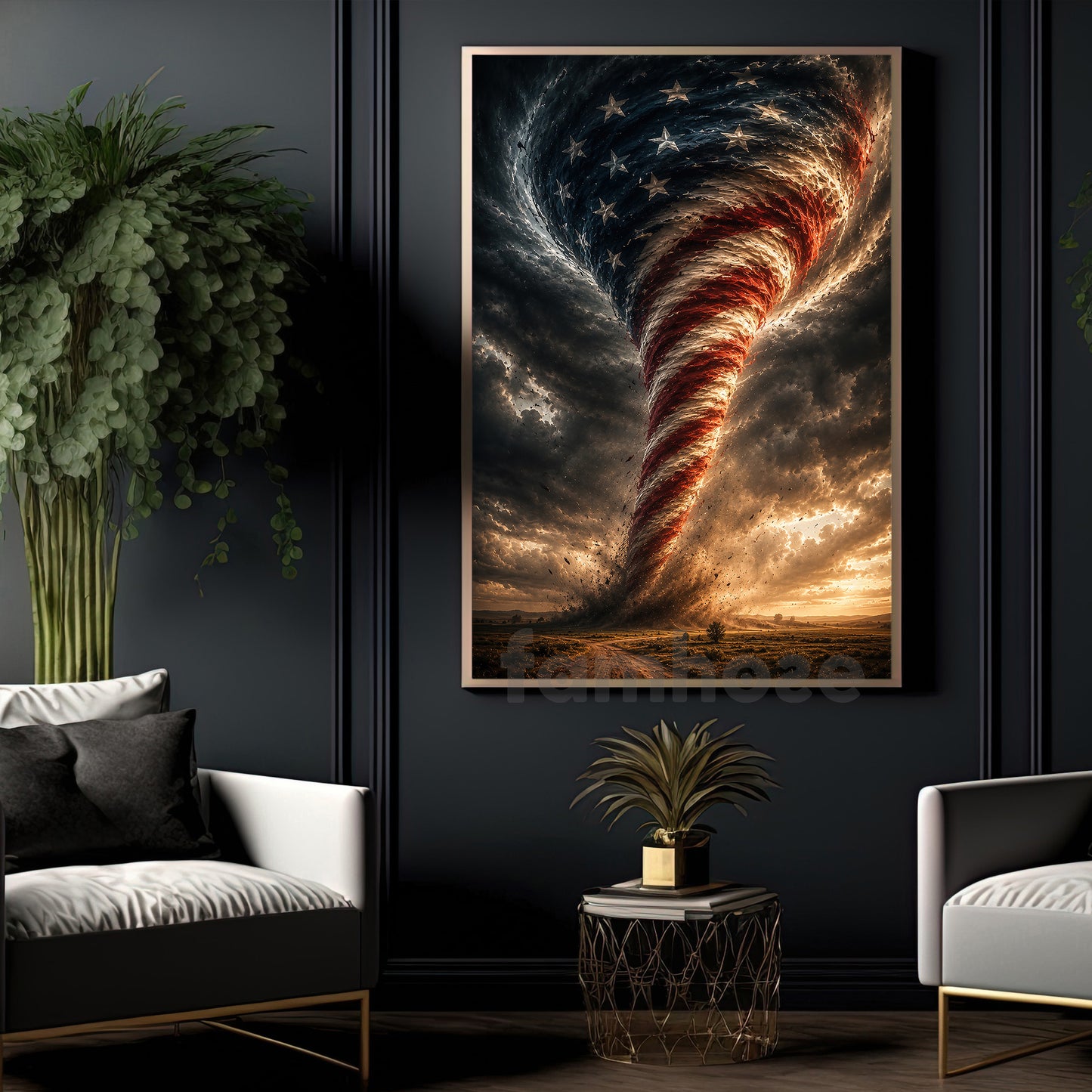 July 4th Canvas Painting, Patriotic Tornado Of Stars Wall Art Decor, Poster Independence Day Gift For American Lover
