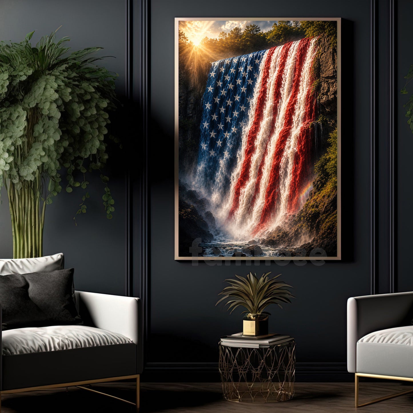 July 4th Canvas Painting, American Flag Waterfall Wall Art Decor, Poster Independence Day Gift For American Lover