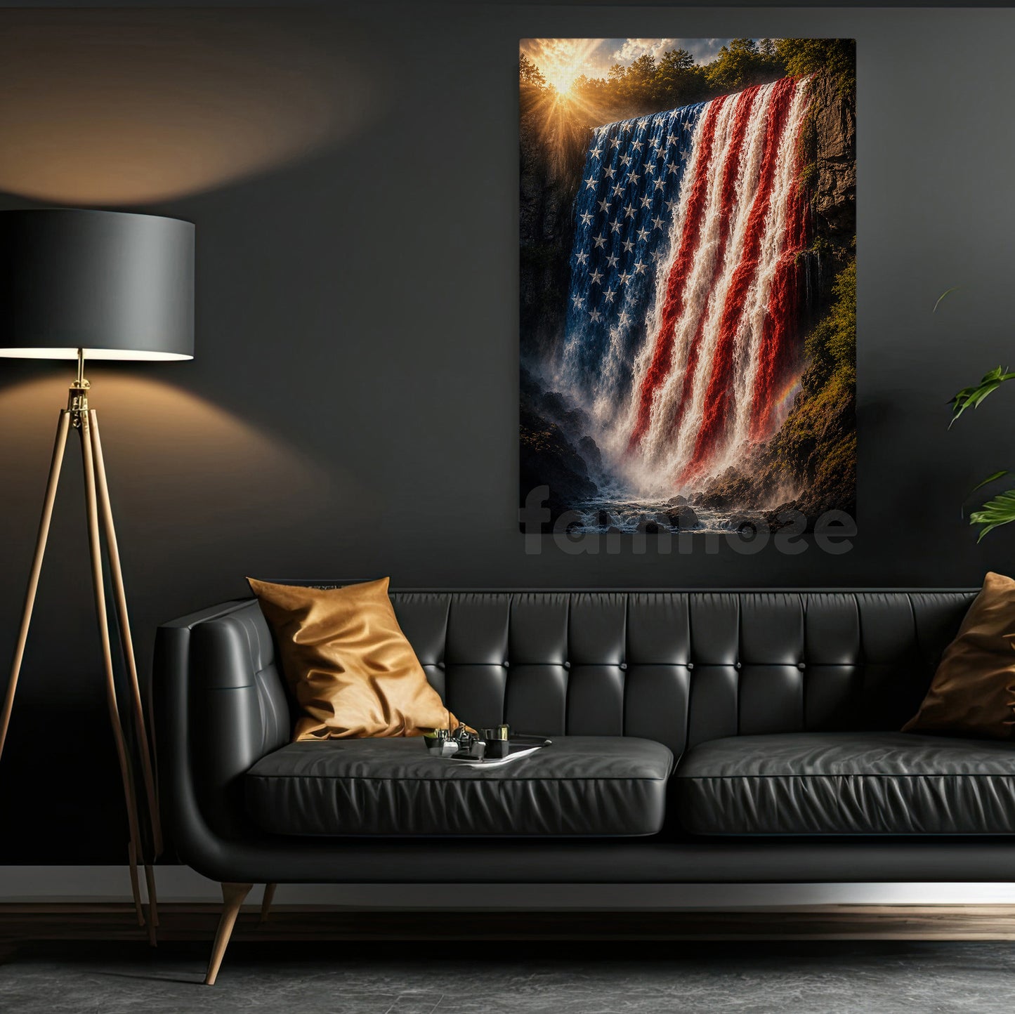 July 4th Canvas Painting, American Flag Waterfall Wall Art Decor, Poster Independence Day Gift For American Lover