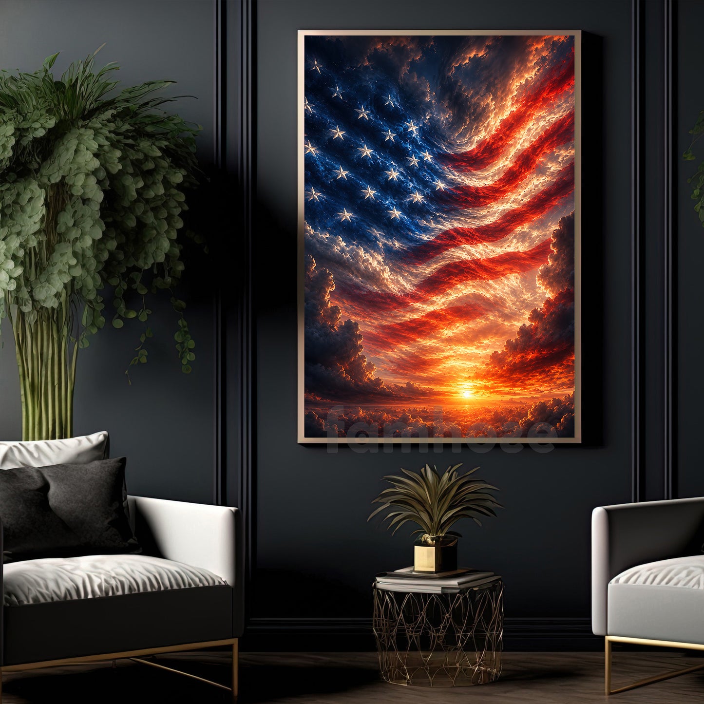 July 4th Canvas Painting, Liberty Sky Wave Wall Art Decor, Poster Independence Day Gift For American Lover