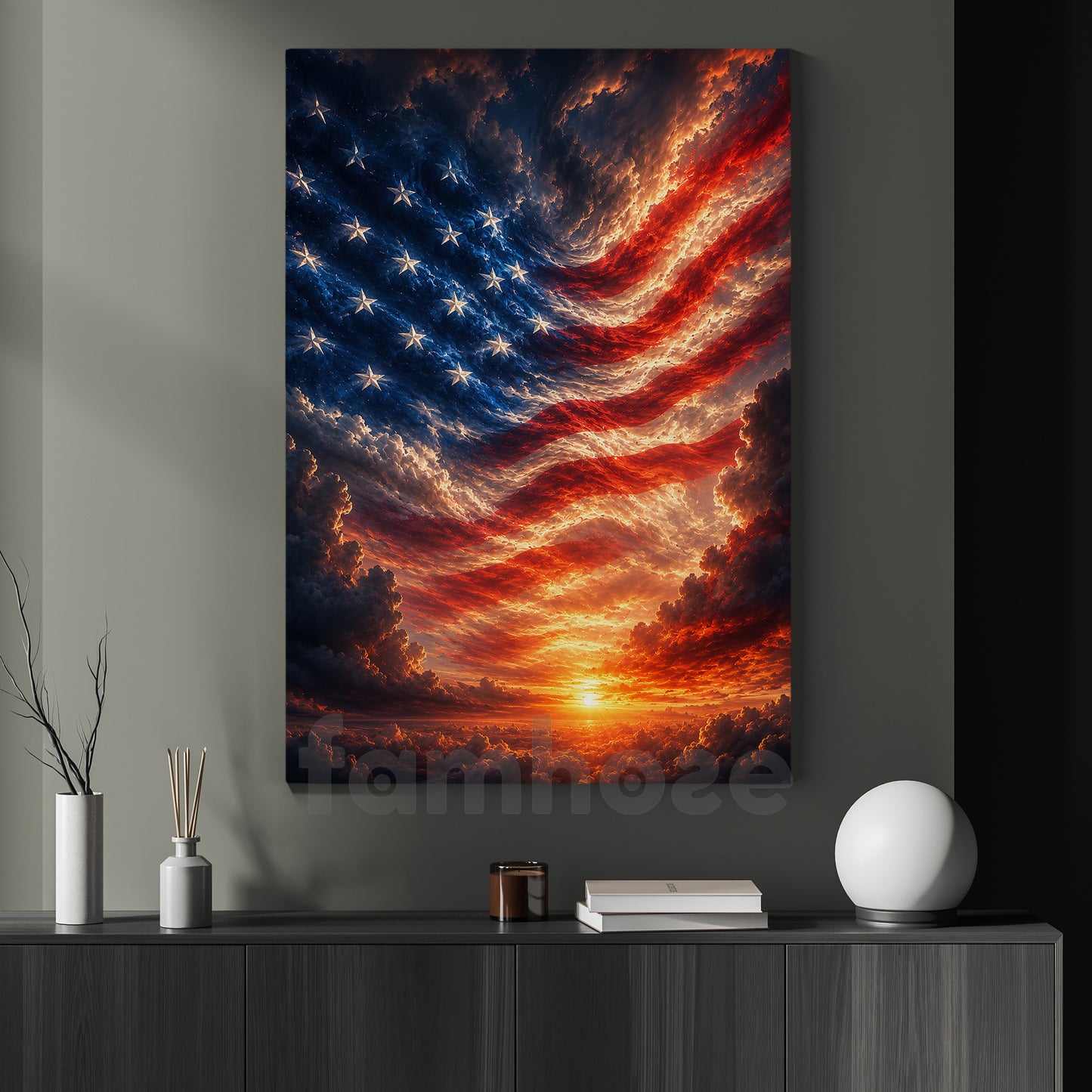 July 4th Canvas Painting, Liberty Sky Wave Wall Art Decor, Poster Independence Day Gift For American Lover
