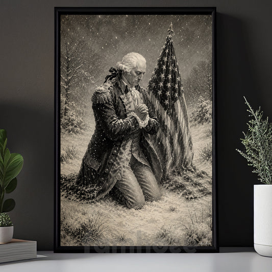 Vintage July 4th George Washington Canvas Painting, One Nation Under Prayer Wall Art Decor, Poster Independence Day Gift For American Lover