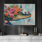 Floral Alligator Canvas Painting, Tropical Gator Wall Art Decor, Poster Gift For Crocodile Lovers