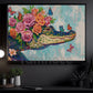 Floral Alligator Canvas Painting, Tropical Gator Wall Art Decor, Poster Gift For Crocodile Lovers