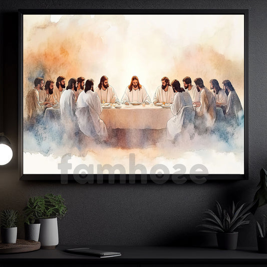 Christian Canvas Painting, The Last Supper Watercolor Wall Art Decor, Poster Gift For Jesus Lovers