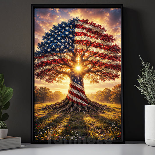 July 4th Canvas Painting, Roots Of Freedom American Flag Wall Art Decor, Poster Independence Day Gift For American Patriot