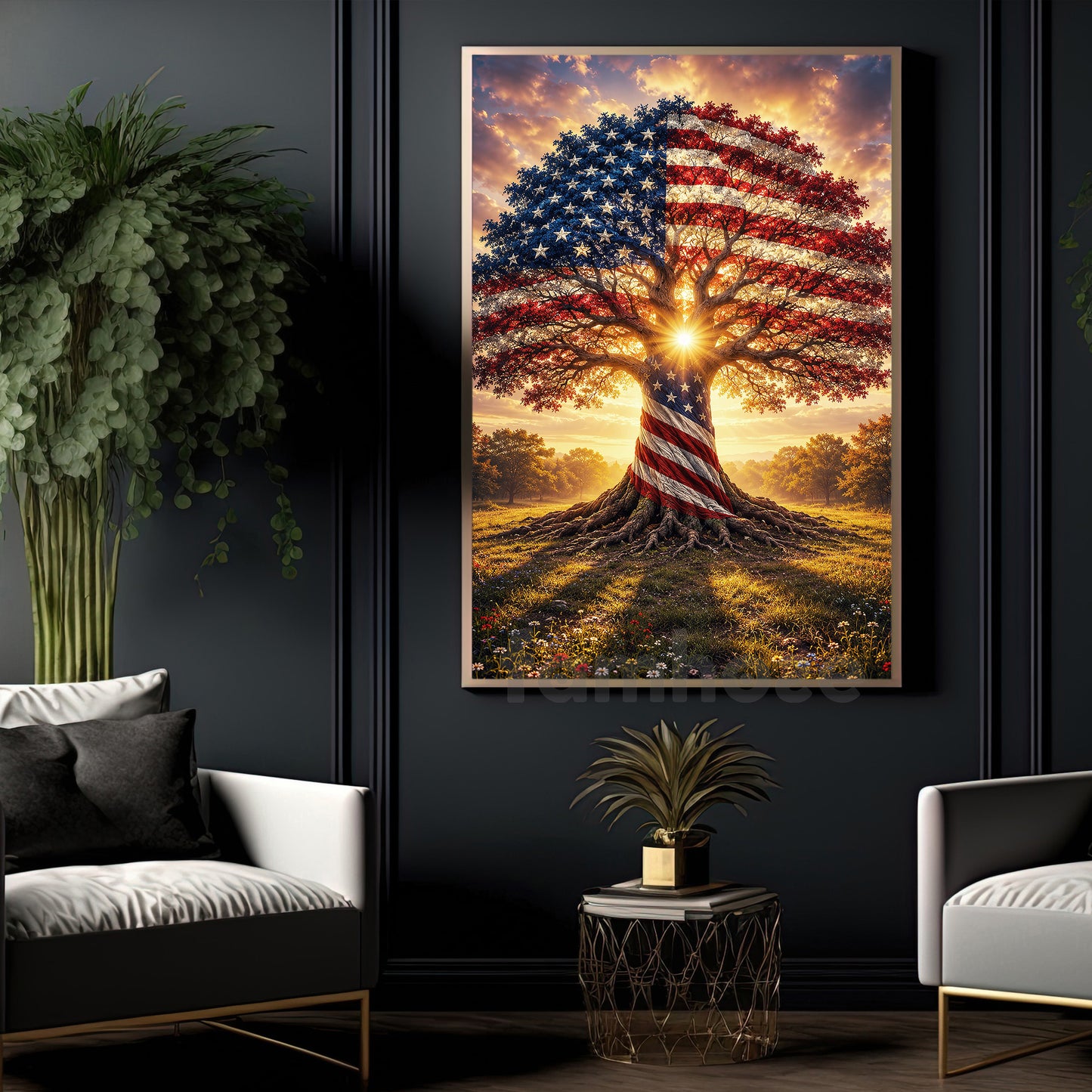 July 4th Canvas Painting, Roots Of Freedom American Flag Wall Art Decor, Poster Independence Day Gift For American Patriot