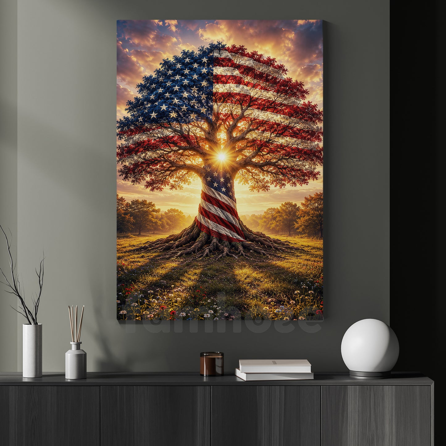 July 4th Canvas Painting, Roots Of Freedom American Flag Wall Art Decor, Poster Independence Day Gift For American Patriot